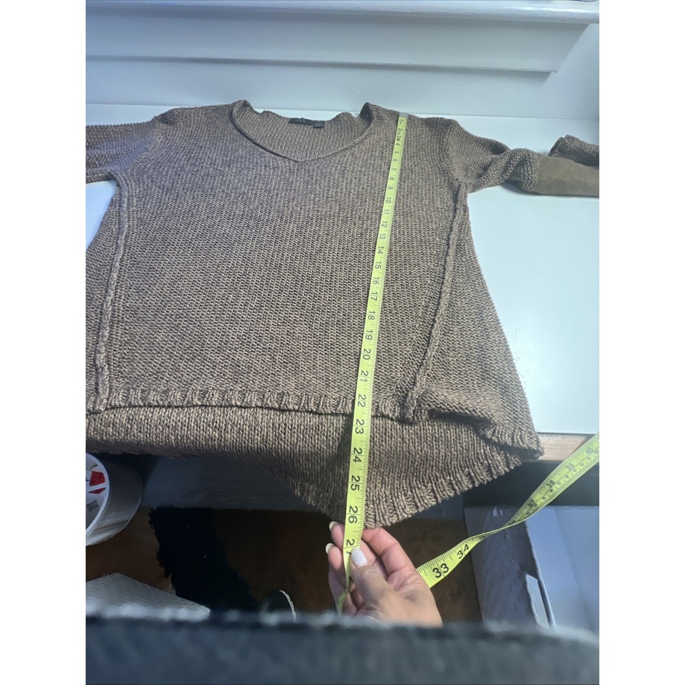 RDI Women's Brown‎ Open Knit Pullover Sweater Sz L High Low Elbow Patch Y2K Boho - Picture 6 of 6